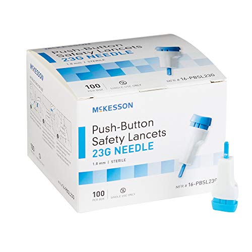 McKesson 16-PBSL23G SAFETY Lancet Fixed Depth Lancet Needle 1.8 mm Depth 23 Gauge Push Button (Pack of 100)