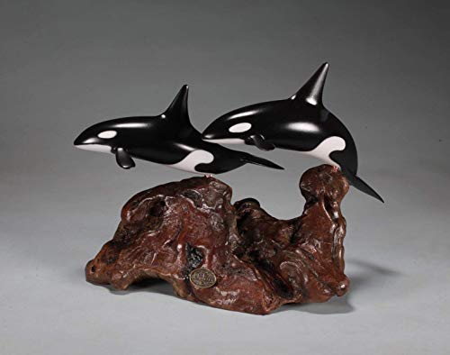 Orca Killer Whale Duo Sculpture From John Perry 7in Long On Burl Wood