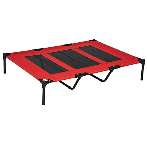 PawHut 48″ x 36″ Elevated Folding Dog Cot Cooling Summer Pet Bed – Red