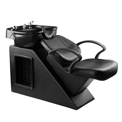 Ainfox Shampoo Barber Backwash Chair, ABS Plastic Shampoo Bowl Sink Chair for Spa Beauty Salon (Black)