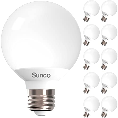 Sunco 10 Pack Vanity Globe Light Bulbs G25 LED for Bathroom Mirror 40W Equivalent 6W, 3000K Warm White, Dimmable, 450 LM, E26 Base, Round Frosted Decorative Bulb, UL & Energy Star Listed