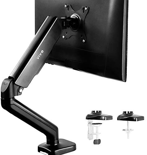 VIVO Height Adjustable Monitor Arm – Single Counterbalance Desk Mount for Screens up to 27 inches, Fully Articulating Black Pneumatic Universal VESA Stand STAND-V001O