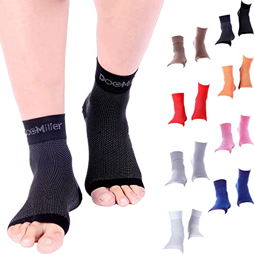 Doc Miller Ankle Compression Sleeve – Heel Brace for Heel Pain – Plantar Fasciitis Foot Wrap for Ankle Support and Neuropathy Relief – 1 Pair Black Plantar Fasciitis Wrap – Large Size