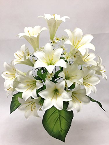 Silk Flower Garden 15 Heads Easter Lily Bouquet, Cream