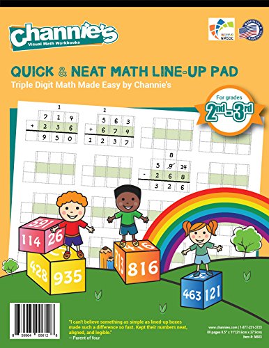 Channie’s M603 Triple Digit Math Lineup Pad Math Workbook, 2nd/3rd Graders, Summer School Summer Bridge