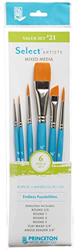 Princeton Select Artiste, Series 3750, Paint Brush for Acrylic, Watercolor and Oil, Set of 6