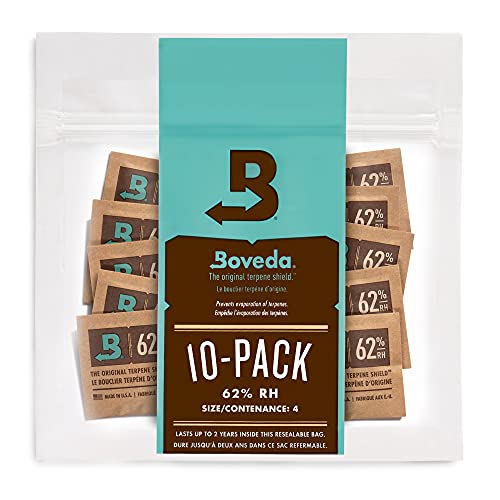 Boveda 62% Two-Way Humidity Control Packs For Storing ½ oz – Size 4 – 10 Pack – Moisture Absorbers for Small Storage Containers – Humidifier Packs – Hydration Packets in Resealable Bag
