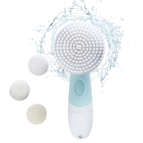 Duvolle Facial Cleansing Brush, Radiance Spin-Care System, Portable 7-Inch Waterproof Face and Body Spin Brush with 4 Brush Heads for Deep Skin Cleansing, Gentle Exfoliating and Removing Blackhead