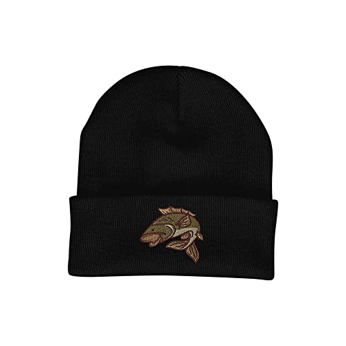 Bang Tidy Clothing Carp Fishing Gifts for Men – Beanie Hat Knit Cap Fisherman Gift with Embroidered Fish – Black