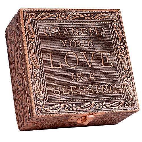 Cottage Garden Grandma Love Blessing Small Stamped Metal Copper Finish Jewelry Keepsake Decorative Box