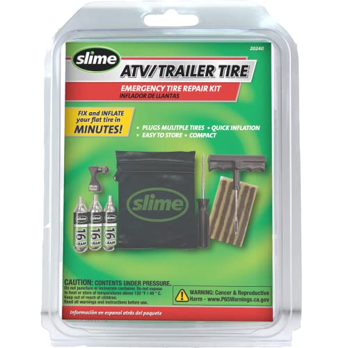Slime 20240 Tire Repair and Inflation Kit, Tubeless Tires, Trailer & ATV Emergency Puncture Repair, Quick and Easy, Contains Mini Inflator