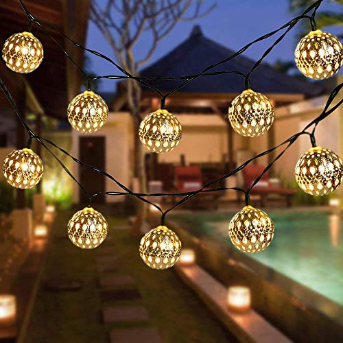 Globe String Lights, CMYK 20 Ft 40 Balls Waterproof LED Fairy Lights, Outdoor Starry Lights Solar Powered String Lights, Decorative Lighting for Home, Garden, Party, Festival, Warm White