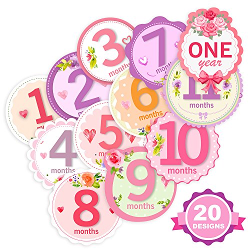 Baby Monthly Milestone Stickers for Girls by TurtleSurfers | Floral Designs with Holiday Themes Included! | All Months and First Year Including Bonus Milestones!