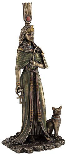 Unicorn Studios WU76648A4 Egyptian Queen Nefertari with Cat Sculpture – Bronze