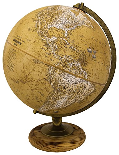 Replogle Morgan – Designer Series Globe, Old World Style Globe, Raised Relief, Charred Hardwood Base, Antique brass plated Semi-Meridian, Velvety texture ball (12″/30 cm diameter)
