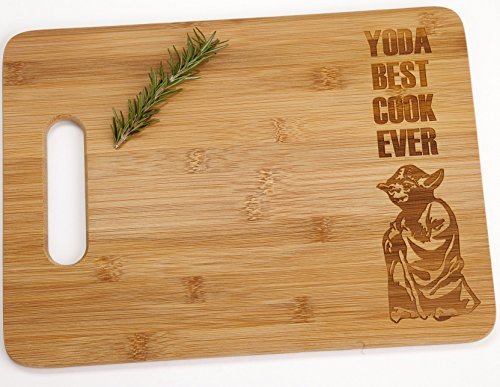 Yoda Best Cook Ever Engraved Bamboo Wood Cutting Board with Handle Star Wars Foodie Gift charcuterie butter board