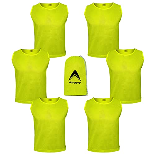 Athllete DURAMESH Set of 6 – Scrimmage Vest/Pinnies/Team Practice Jerseys with Free Carry Bag. Sizes for Children Youth Adult and Adult XL (Neon Yellow, Small)