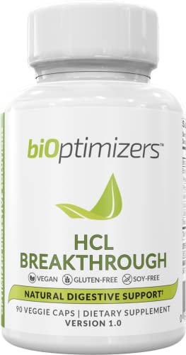 BiOptimizers HCL Breakthrough – Betaine Hydrochloride Enzymes Supplement – Assists with Protein Breakdown and Absorption – Helps Gas and Heartburn Relief – 90 Pepsin-Free Capsules