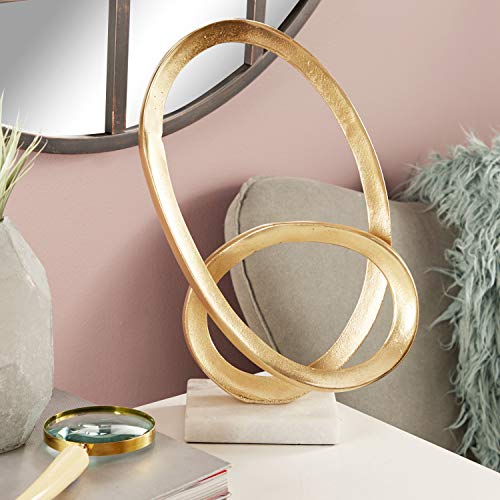 CosmoLiving by Cosmopolitan Aluminum Geometric Loop Sculpture with Marble Base, 12″ x 4″ x 17″, Gold