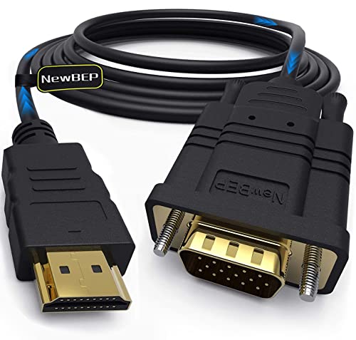 NewBEP HDMI to VGA Adapter Cable, 6ft/1.8m Gold-Plated 1080P HDMI Male to VGA Male Active Video Converter Cord Support Notebook PC DVD Player Laptop TV Projector Monitor Etc