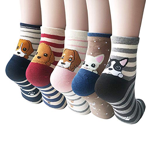 Cute Socks Womens Dog Cat Novelty Animal Socks for girl Cartoon Cotton Casual Crew Funny Socks 5 Pairs, Dog style 2