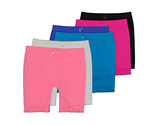 Gilbins Girls Above Knee Seamless Solid Colors Nylon Bike Shorts for Sports Or Under Skirts, 6 Pack (12-14, Solid)