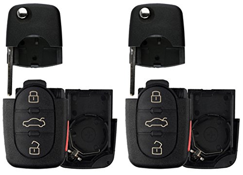 KeylessOption Keyless Entry Remote Key Fob Shell Case Button Pad Flip Key Cover For VW Audi (Pack of 2)