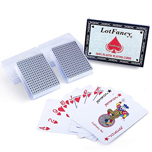 LotFancy Playing Cards, 100% Plastic, Waterproof – 2 Decks of Cards with Plastic Cases, Poker Size Standard Index, for Magic Props, Pool Beach Water Card Games