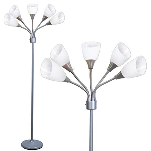 LIGHTACCENTS Modern Multi Head Floor Lamp – Medusa 5 Light Standing Lamp Tall Bedroom Lamp with 5 Positionable Bright Acrylic White Shades with 3-Light Mode Switch(Silver)
