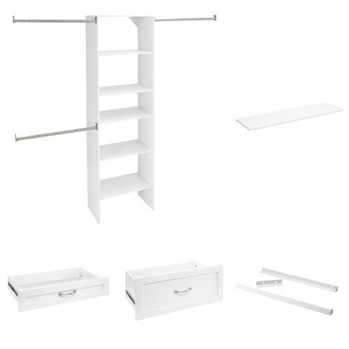 SuiteSymphony 25-Inch Wood Closet Organizer Kit with Two Drawers, Shoe Shelves and Doors, Pure White