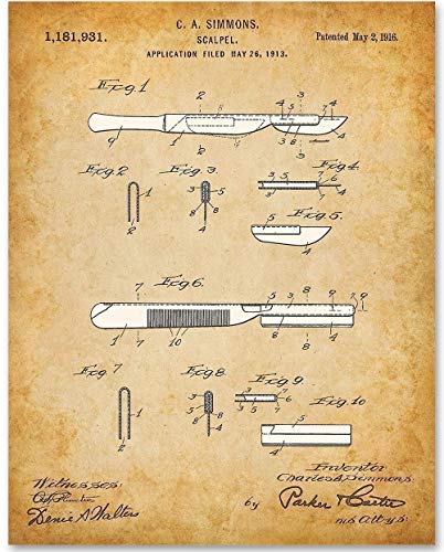 Scalpel Patent Print – Surgical Knife Poster, Surgery Room and Office Wall Decor, Gifts for Surgeon Doctors, Medical Student and Paramedic Gifts, 11×14 Unframed Art Print Poster
