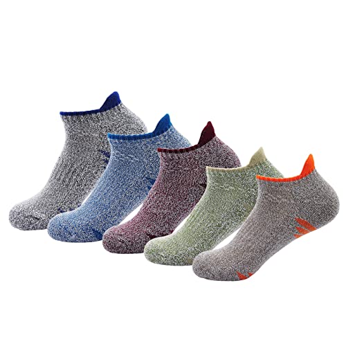 Hellomamma Mens Hiking Socks Athletic Running Ankle Sock Thick Cushion Boot Cotton Socks for Cycling Trekking 5 Pairs