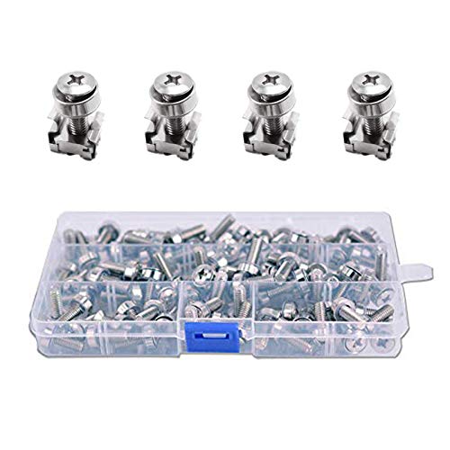 Wang-Data 50 Sets M6 Square Hole Hardware Cage Nuts & Mounting Screws Washers for Server Rack and Cabinet (M6 X 20mm)(Screw+Washer+cage nut)