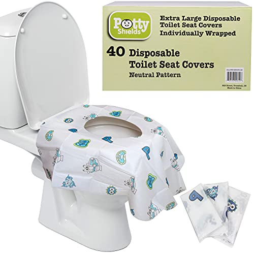 Disposable Toilet Seat Covers for Kids & Adults (40 Pack) – Germ Protect from Public Toilets – Waterproof, Individually-Wrapped, Plastic Lined for No Soak Thru, XL to Cover The Whole Toilet – Blue