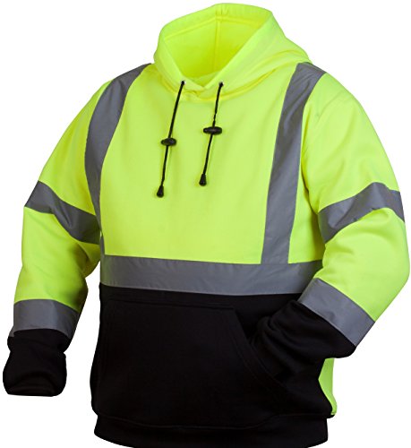 Pyramex Safety unisex adult Hoodie Pyramex Hi Vis Lime Safety Pullover Sweatshirt with Black Bottom Large, Green, Large US