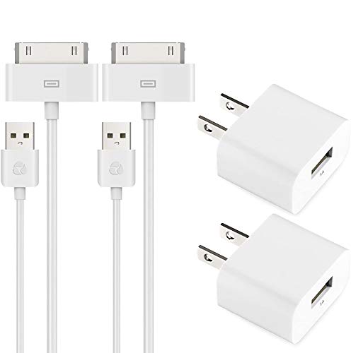 ESK (TM) Certified 6 Feet 30 Pin USB Charging Cable with 5W USB Power Adapter for for iPhone 4/4s, iPhone 3G/3GS, iPad 1/2/3, iPod touch 1/2/3/4 (2 Pack)