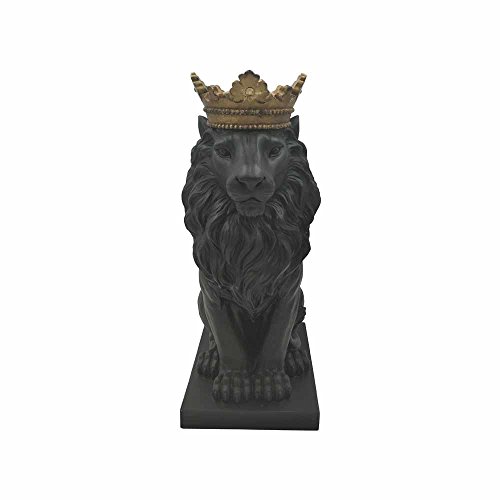 Comfy Hour Wildlife Collection 15″ Lion Figurine, King of Forest Statue Sculpture, Home Decoration, Black & Gold, Resin Stone