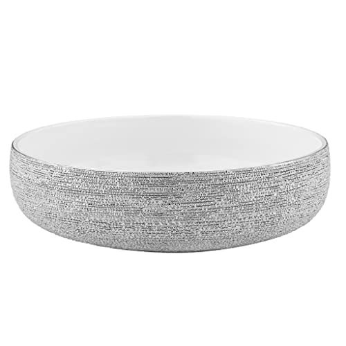 Torre & Tagus Brava Spun Textured Metallic Silver Bowl for Table and Counter Top Fruit or Stand Alone Display, 10″ x 10″ x 3″ inches