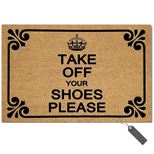MsMr Doormat Entrance Mat – Funny Doormat – Take Off Your Shoes Please Door Mat for Indoor/Outdoor Use Non-Woven Fabric Top 23.6″x15.7″