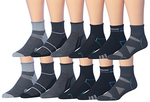 James Fiallo Men’s 12 Pack Quarter Athletic Socks Size 10-13, Fits shoe size 6-12, 2794-12