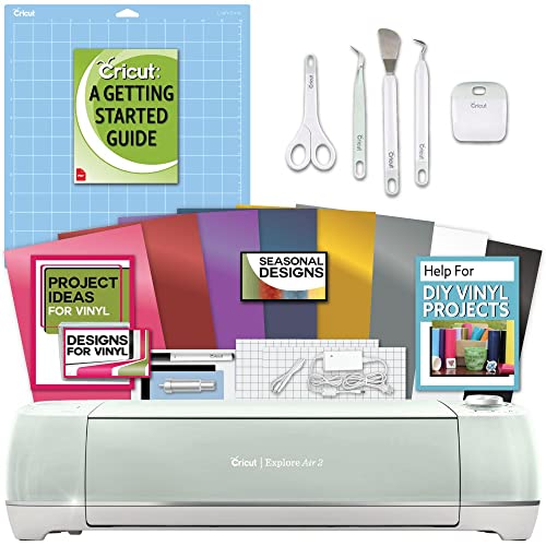 Cricut Explore Air 2 Machine with Vinyl Pack and Essential Tool Kit Bundle – Starter Vinyl Cutting Machine and Guide, Craft Cutting Machine with Supplies for DIY Crafts, Home Decor and Scrapbooking