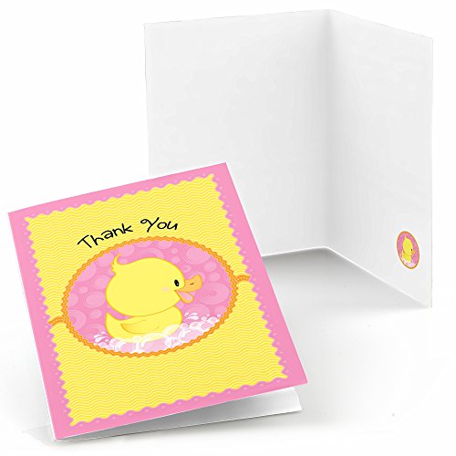 Big Dot of Happiness Pink Ducky Duck – Girl Baby Shower or Birthday Party Thank You Cards (8 count)