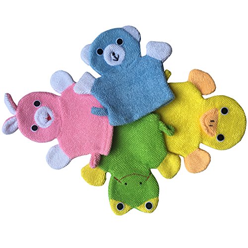 Cute Baby Kids Bath Sponge / Mitt / Glove Set of 4 Cartoon Rabbit/Frog/Duck/Bear