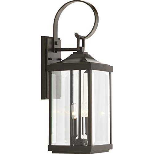 Gibbes Street Collection 2-Light Clear Beveled Glass New Traditional Outdoor Medium Wall Lantern Light Antique Bronze