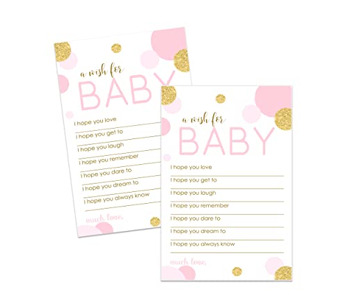 Pink and Gold Wishes for Baby Shower Cards, Memories and Advice Notes – Cute Party Activity for Guests – Wishing Well, Birthday Time Capsule – Abstract Theme Princess, 20 Pack
