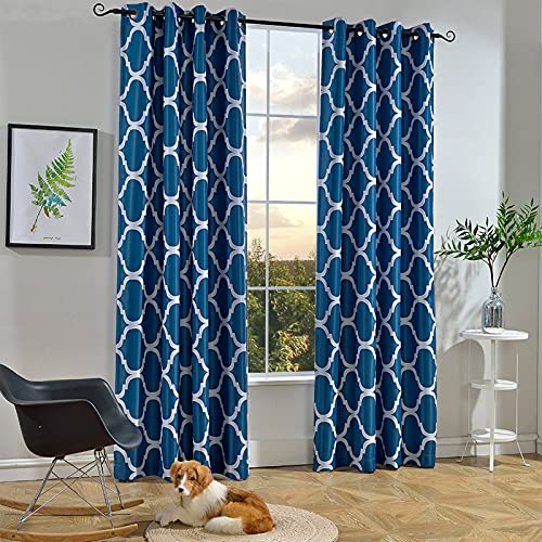 Melodieux Moroccan Fashion Room Darkening Blackout Grommet Top Curtains for Living Room, 52 by 84 Inch, Navy (1 Panel)