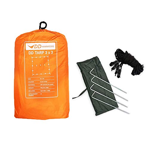 DD Hammocks – DD Tarp 3×3 – Sunset Orange (10ft x 10ft) – 100% Waterproof Lightweight & Multifunctional High Visibility Rainfly Tarp Tent Shelter for Camping, Bushcraft & Scouts