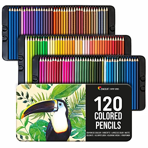 Zenacolor 120 Colored Pencils Set Color Pencils For Artists in Metal Case – Professional Art Supplies Coloring Pencils for Adult Coloring Book and More