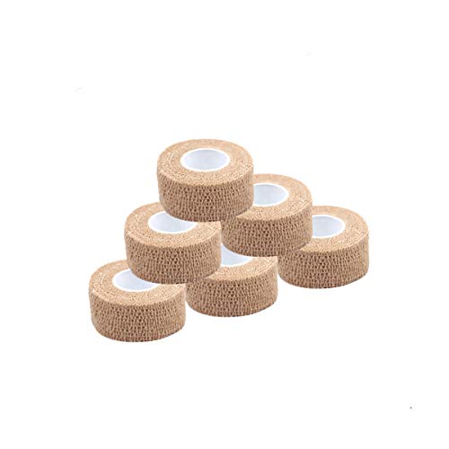 Self Adherent Wrap Tape Medical Cohesive Bandages Flexible Stretch Athletic Strong Elastic First Aid Tape for Sports Sprain Swelling and Soreness on Wrist and Ankle 6 Pack 1Inch X 5Yards(Beige)