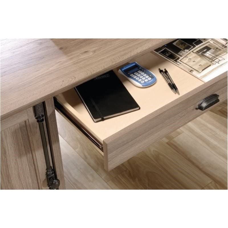 BOWERY HILL Antique Look Home Office L-Shaped Computer Desk with CPU Tower in Salt Oak | The Storepaperoomates Retail Market - Fast Affordable Shopping